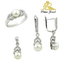 Gümüş zirkon taşlı set ( İnci)